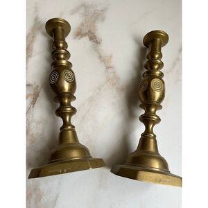 1887 Brass English Bulls Eye Candlesticks Good Luck for Oueen‎ Victoria Golden